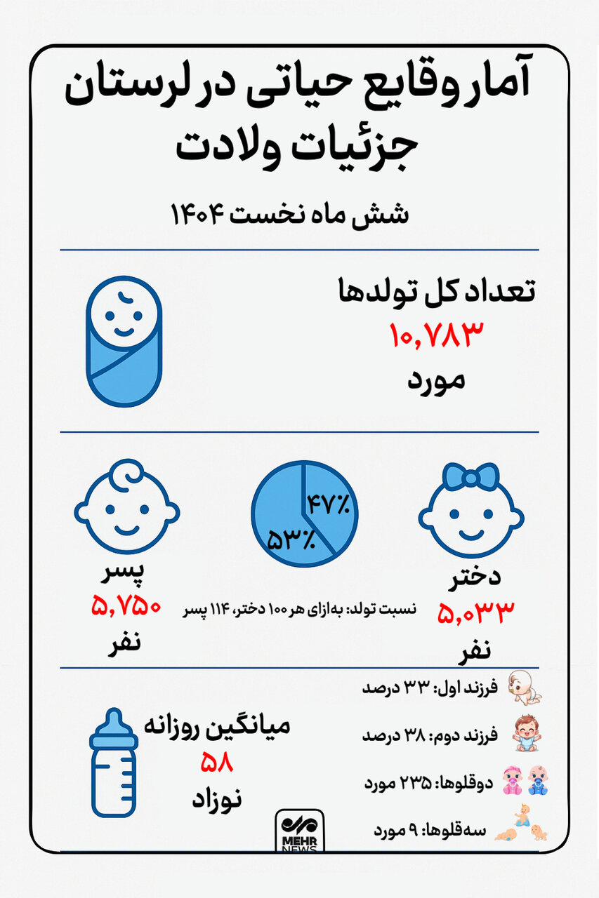 اینفوگرافیگ؛ آمار وقایع حیاتی در لرستان جزییات ولادت